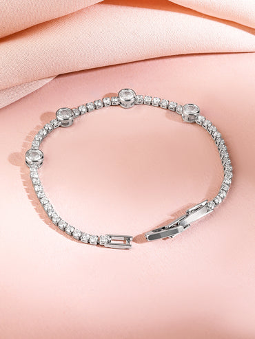 Rubans Rhodium-Plated AAA Cubic Zirconia Studded Premium Tennis Bracelet