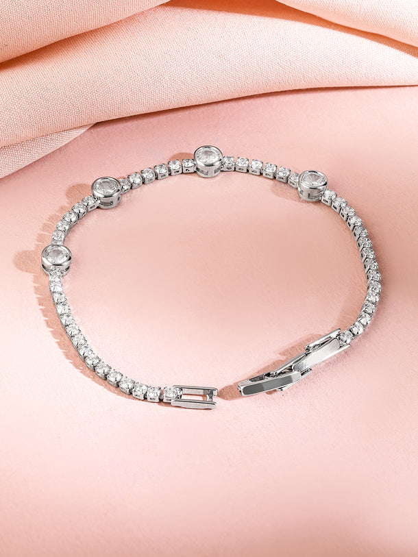 Rubans Rhodium-Plated AAA Cubic Zirconia Studded Premium Tennis Bracelet