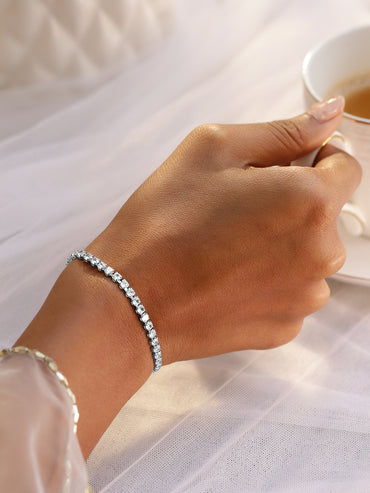 Rubans Rhodium-Plated Cubic Zirconia Studded Premium Tennis Bracelet