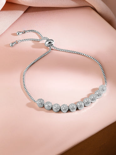 Rubans Rhodium-Plated Adjustable Pull Chain Cubic Zirconia Studded Bracelet