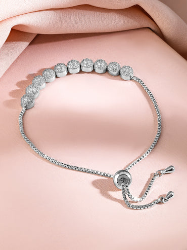 Rubans Rhodium-Plated Adjustable Pull Chain Cubic Zirconia Studded Bracelet