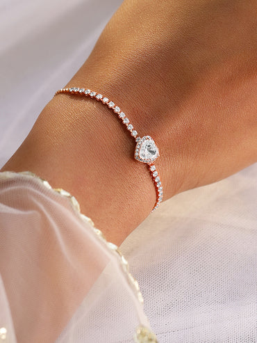 Rubans 18K Rose Gold-Plated Heart-Cut Cubic Zirconia Adjustable Pull Chain Tennis Bracelet