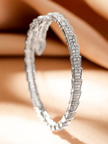 Rubans Rhodium-Plated Double-Layer Snake Design Openable Bracelet with Cubic Zirconia