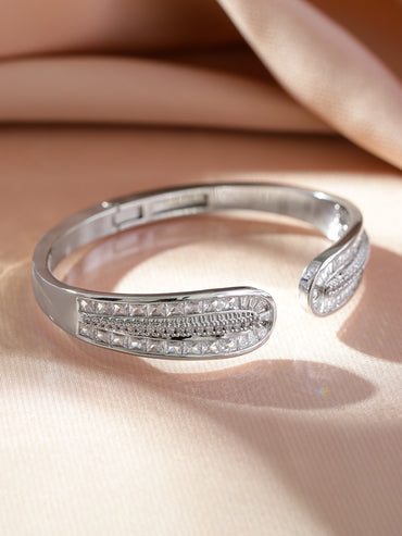 Rubans Rhodium-Plated Openable Cuff Bracelet with Intricate Cubic Zirconia Detailing