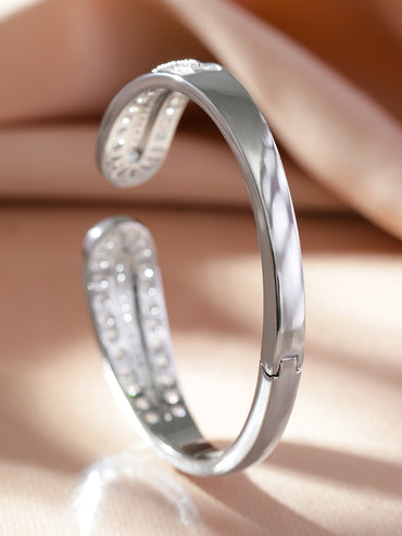 Rubans Rhodium-Plated Openable Cuff Bracelet with Intricate Cubic Zirconia Detailing