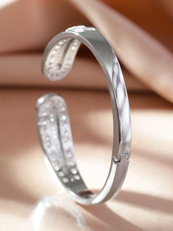 Rubans Rhodium-Plated Openable Cuff Bracelet with Intricate Cubic Zirconia Detailing