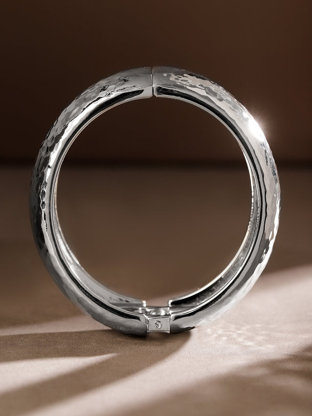 Rubans Silver-Toned Hammered Bangle â€“ Bold Statement Bracelet