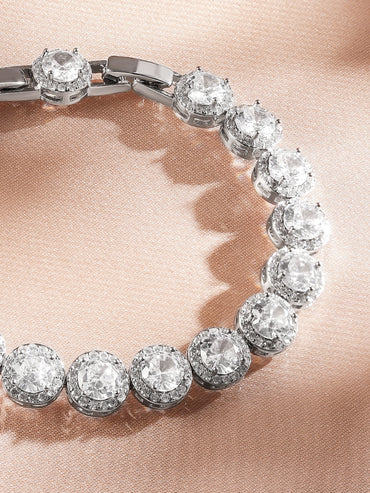 Rubans Rhodium Plated Sparkling Cubic Zirconia Studded Premium Tennis Bracelet