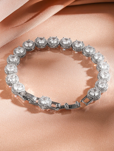 Rubans Rhodium Plated Sparkling Cubic Zirconia Studded Premium Tennis Bracelet