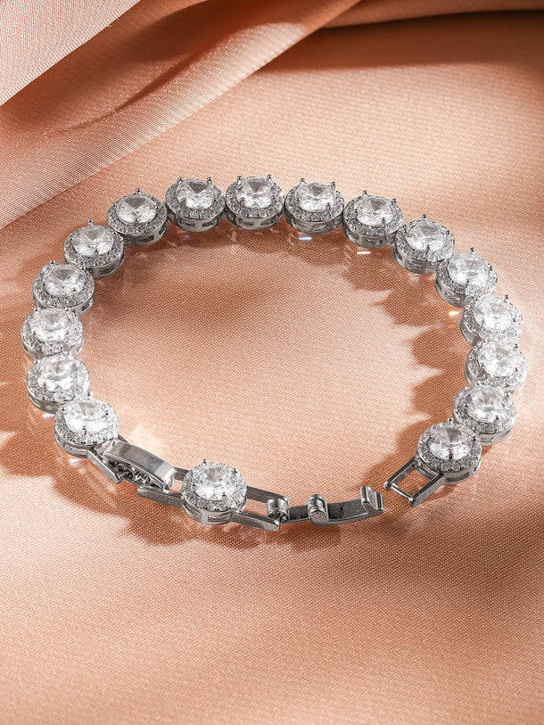 Rubans Rhodium Plated Sparkling Cubic Zirconia Studded Premium Tennis Bracelet