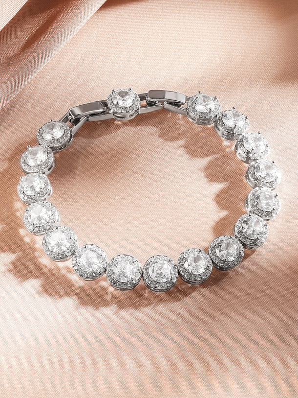 Rubans Rhodium Plated Sparkling Cubic Zirconia Studded Premium Tennis Bracelet