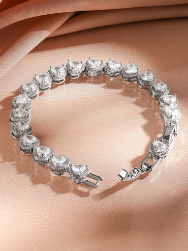 Heart-Shaped Halo Tennis Bracelet