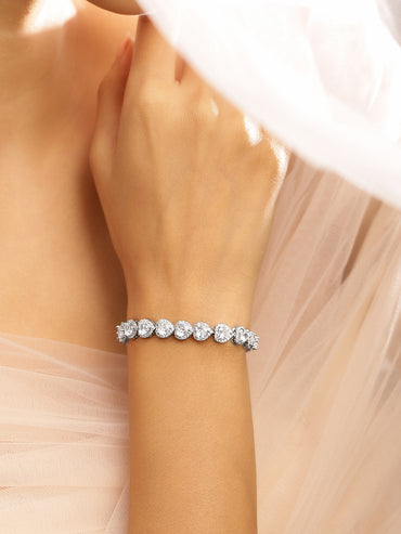 Heart-Shaped Halo Tennis Bracelet