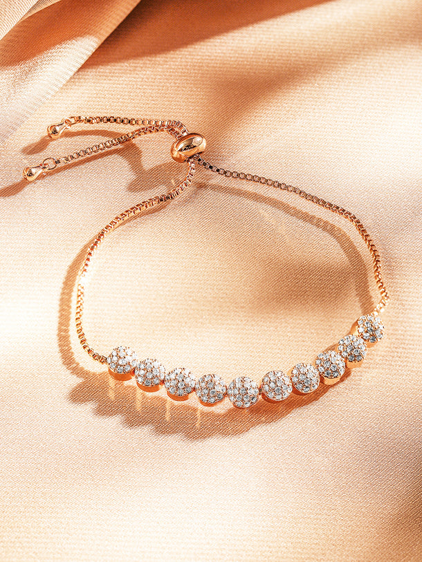 Rubans 18K Rose Gold Plated White Cubic Zirconia Adjustable Pull Chain Bracelet
