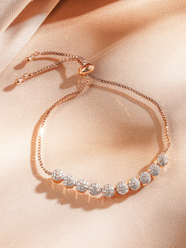 Rubans 18K Rose Gold Plated White Cubic Zirconia Adjustable Pull Chain Bracelet
