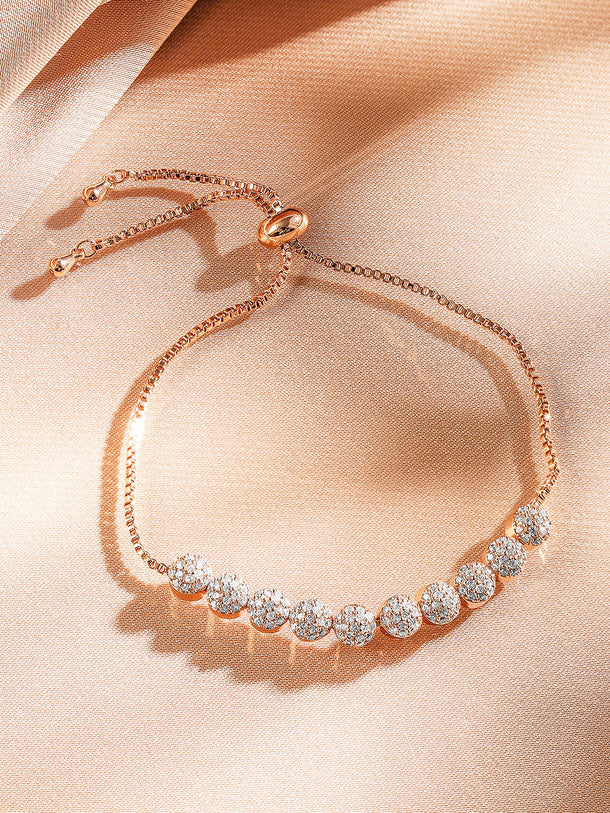 Rubans 18K Rose Gold Plated White Cubic Zirconia Adjustable Pull Chain Bracelet