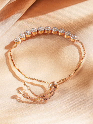 Rubans 18K Rose Gold Plated White Cubic Zirconia Adjustable Pull Chain Bracelet