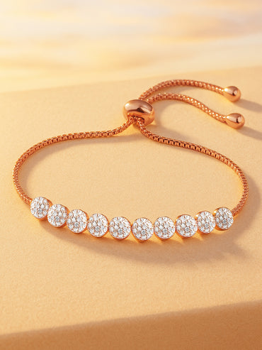 Rubans 18K Rose Gold Plated White Cubic Zirconia Adjustable Pull Chain Bracelet
