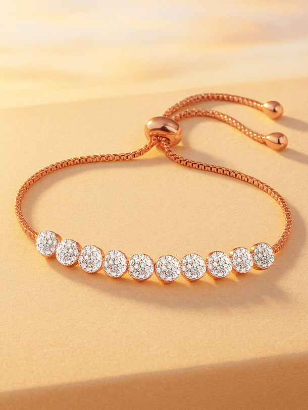 Rubans 18K Rose Gold Plated White Cubic Zirconia Adjustable Pull Chain Bracelet