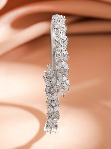 Rubans Rhodium Plated Elegant Leaf-Inspired Bracelet