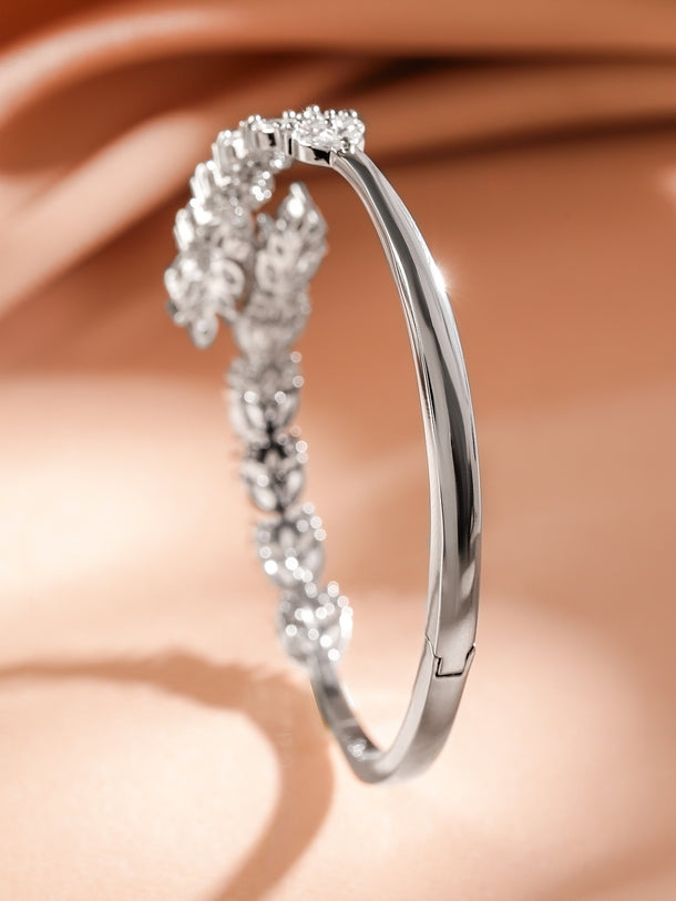Rubans Rhodium Plated Elegant Leaf-Inspired Bracelet