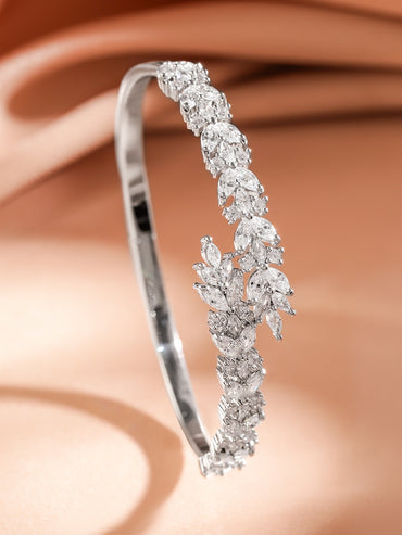 Rubans Rhodium Plated Elegant Leaf-Inspired Bracelet