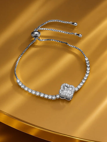 Rubans Rhodium-Plated Cubic Zirconia Studded Link Bracelet