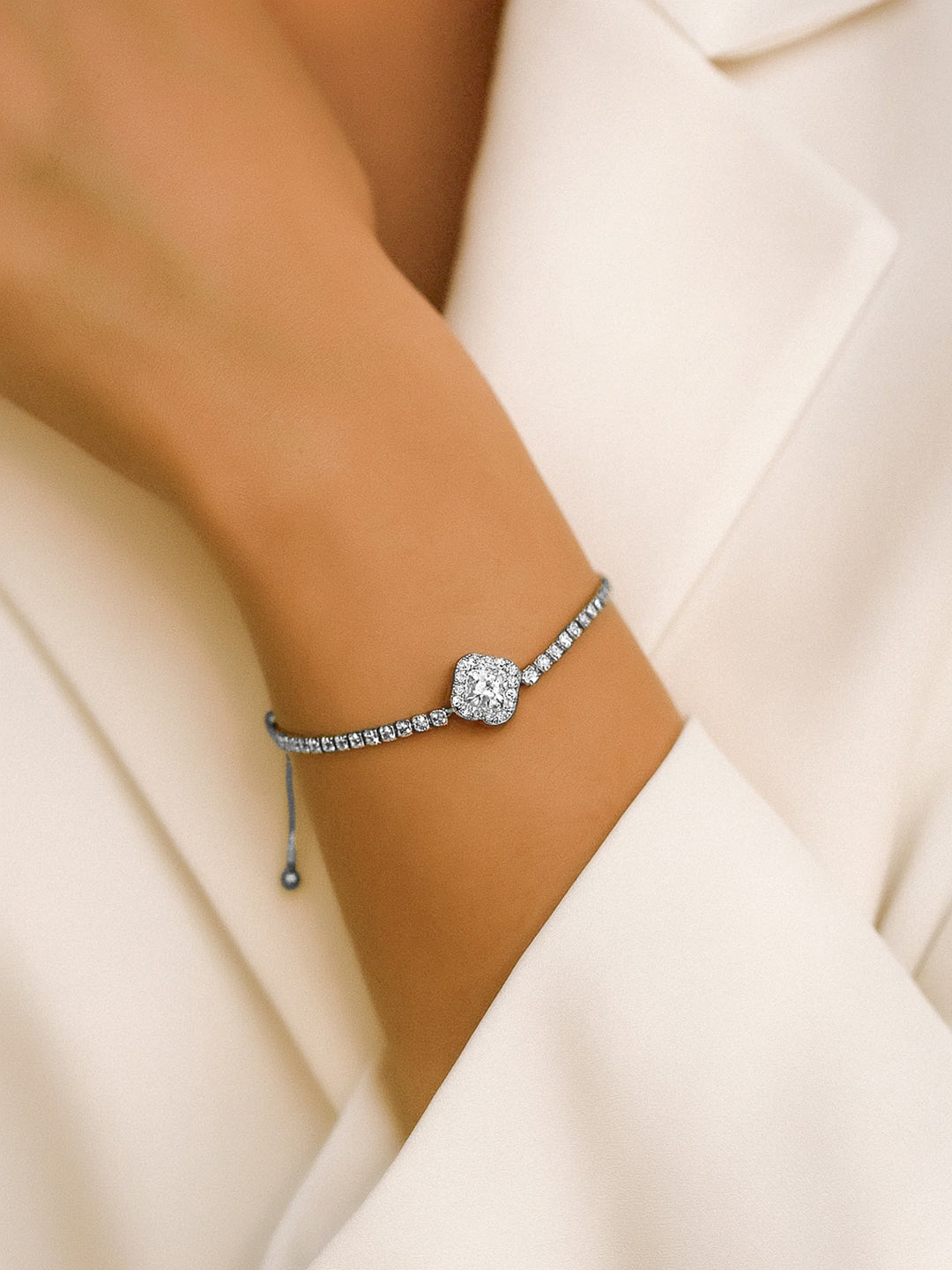 Rubans Rhodium-Plated Cubic Zirconia Studded Link Bracelet