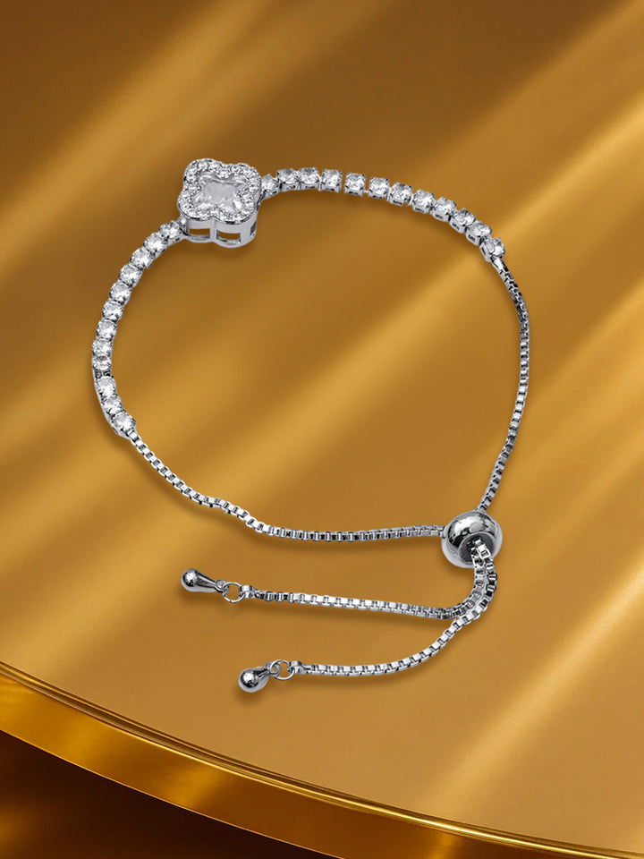 Rubans Rhodium-Plated Cubic Zirconia Studded Link Bracelet