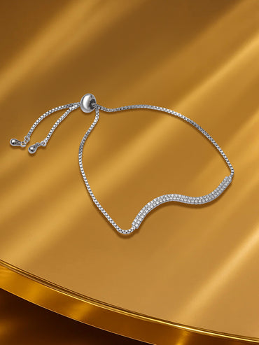 Adjustable American Diamond Zirconia Studded Wave Bolo Chain Bracelet