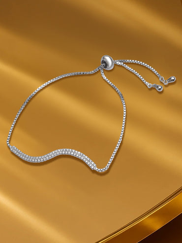 Adjustable American Diamond Zirconia Studded Wave Bolo Chain Bracelet
