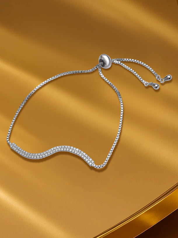 Adjustable American Diamond Zirconia Studded Wave Bolo Chain Bracelet