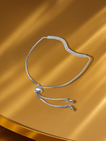 Adjustable American Diamond Zirconia Studded Wave Bolo Chain Bracelet