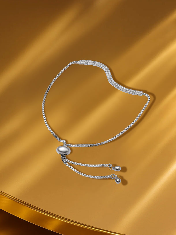 Adjustable American Diamond Zirconia Studded Wave Bolo Chain Bracelet