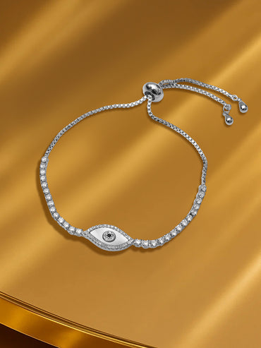 Rhodium Plated Evil Eye Adjustable Bracelet