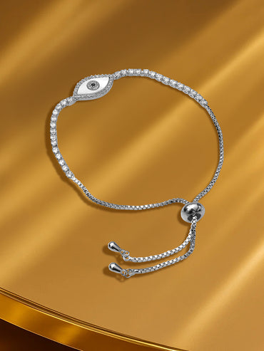 Rhodium Plated Evil Eye Adjustable Bracelet