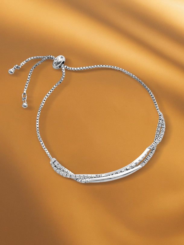 Rubans Rhodium-Plated Brass Adjustable Cubic Zirconia Embellished Chain Bracelet
