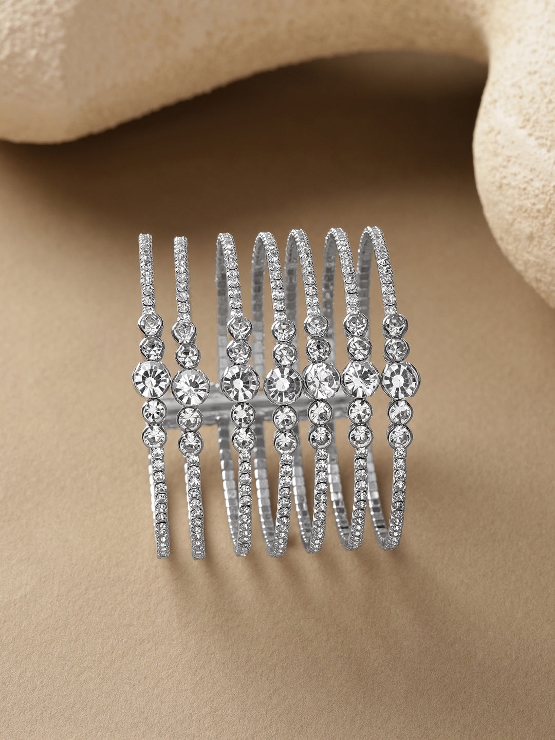 Rubans Rhodium-Plated Brass Clear Cubic Zirconia Multi-Strand Statement Bracelet