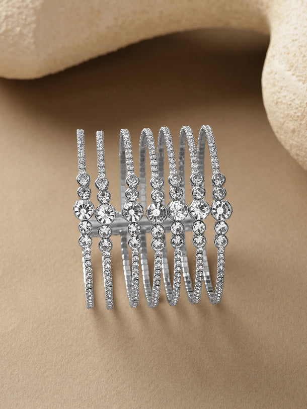 Rubans Rhodium-Plated Brass Clear Cubic Zirconia Multi-Strand Statement Bracelet