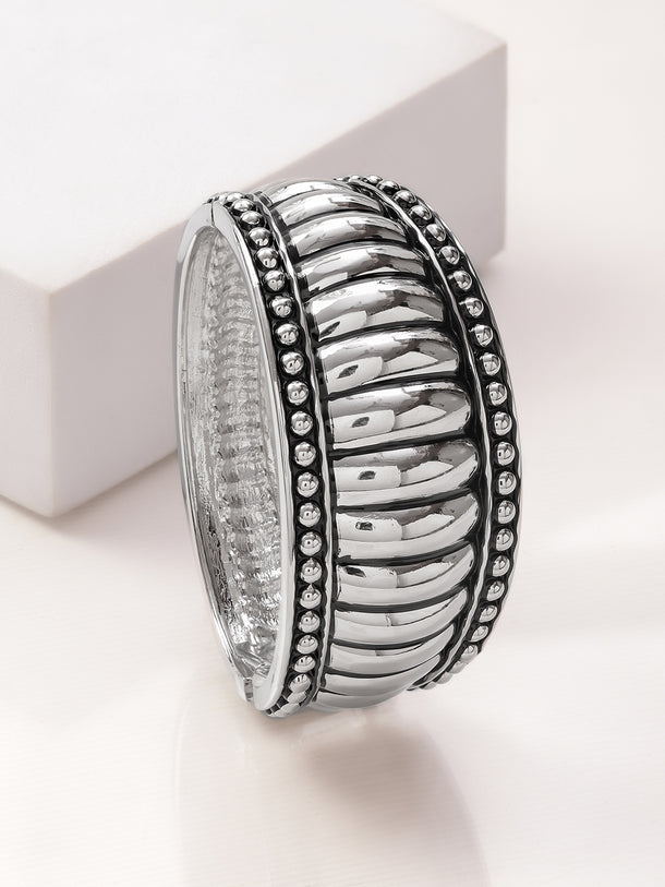 Rubans Silver Plated Textured Finish Bangle Bracelet