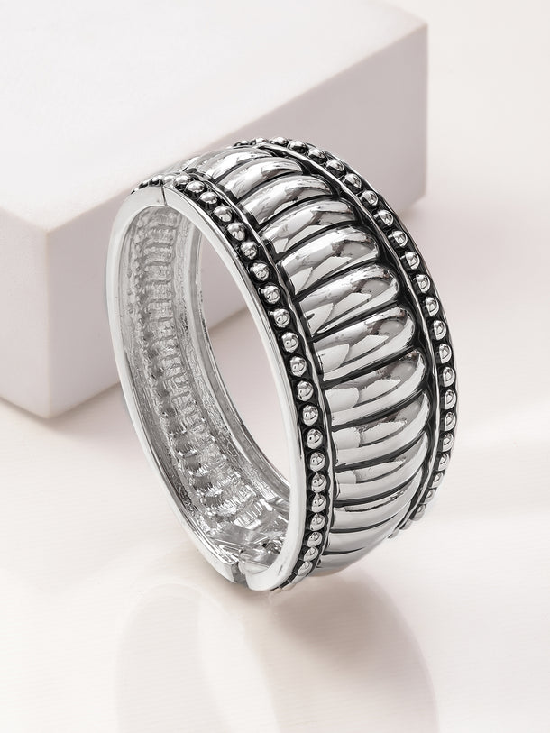 Rubans Silver Plated Textured Finish Bangle Bracelet