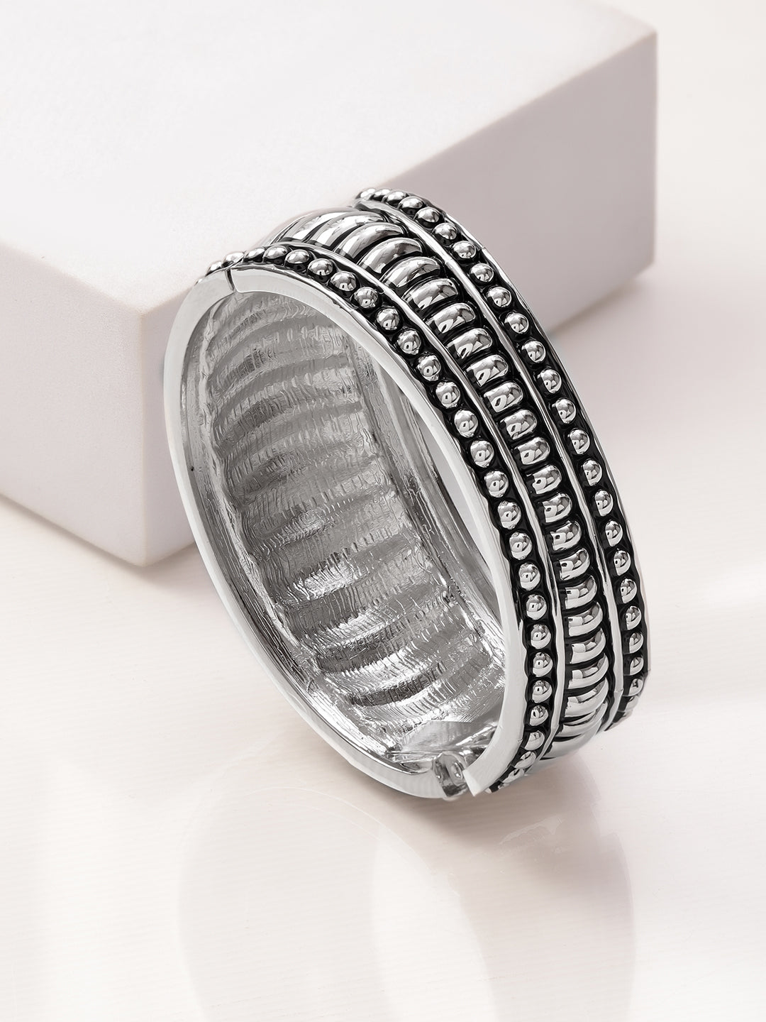 Rubans Silver Plated Textured Finish Bangle Bracelet