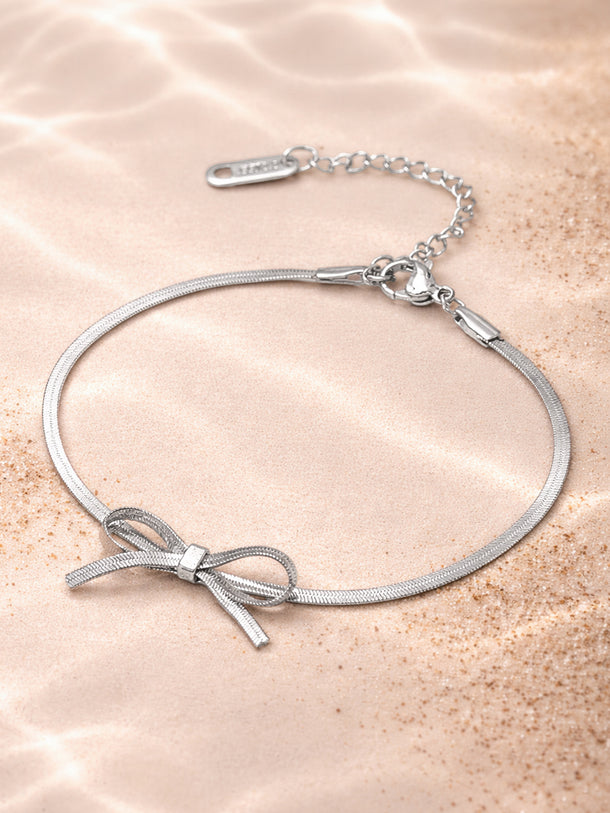 Demi Fine Rhodium Plated Bow Knot Snake Chain Bracelet | Anti Tarnish