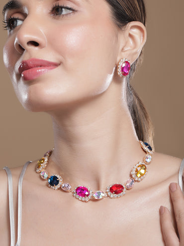Multicolor American Diamond Zirconia Crystal Necklace Set