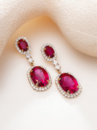 Rhodium Plated Crystal Pink Teardrop Earrings