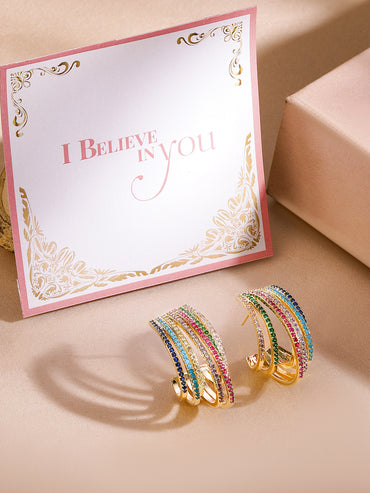 Rainbow Glow Multi Zirconia Hoops Huggies