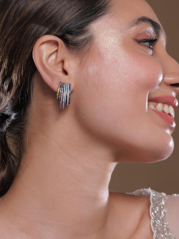 Midnight Rainbow Shine Hoop Earrings