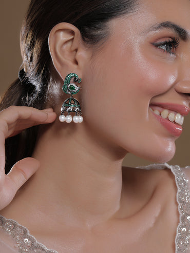 Divine Peacock Aura Green Jhumka