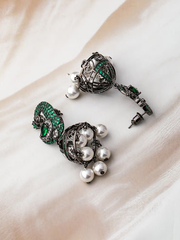 Divine Peacock Aura Green Jhumka
