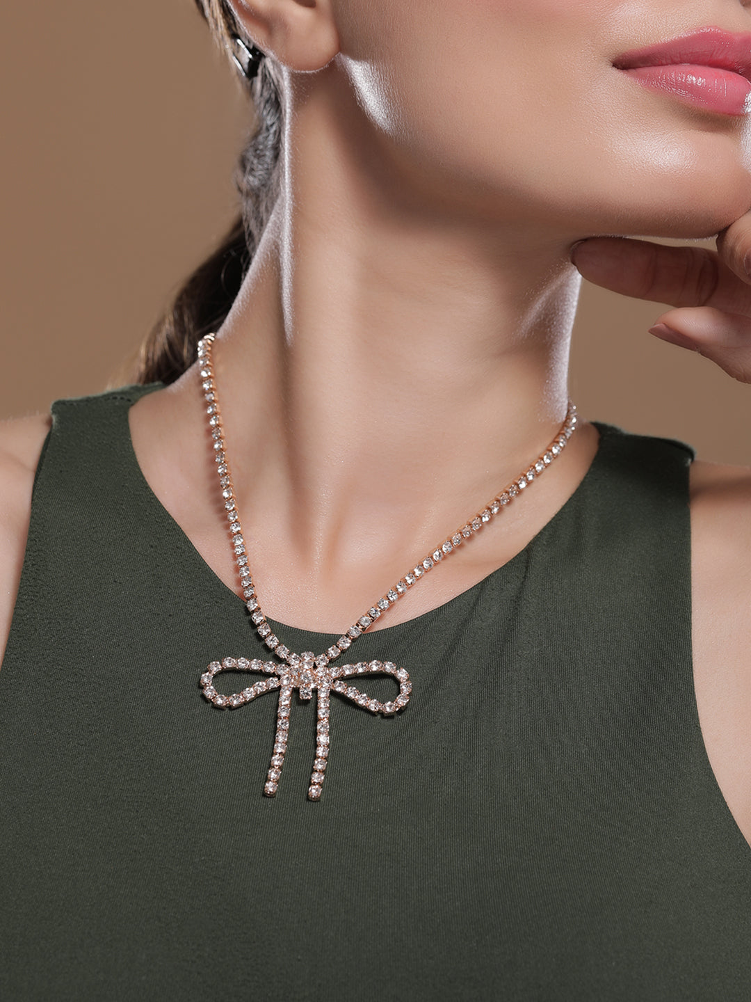 Dazzling Bow American Diamond Zirconia Studded Necklace